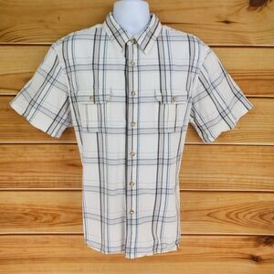 Eddie Bauer‎ Shirt Casual Button Up Mens XL White Plaid Short Sleeve 100% Cotton